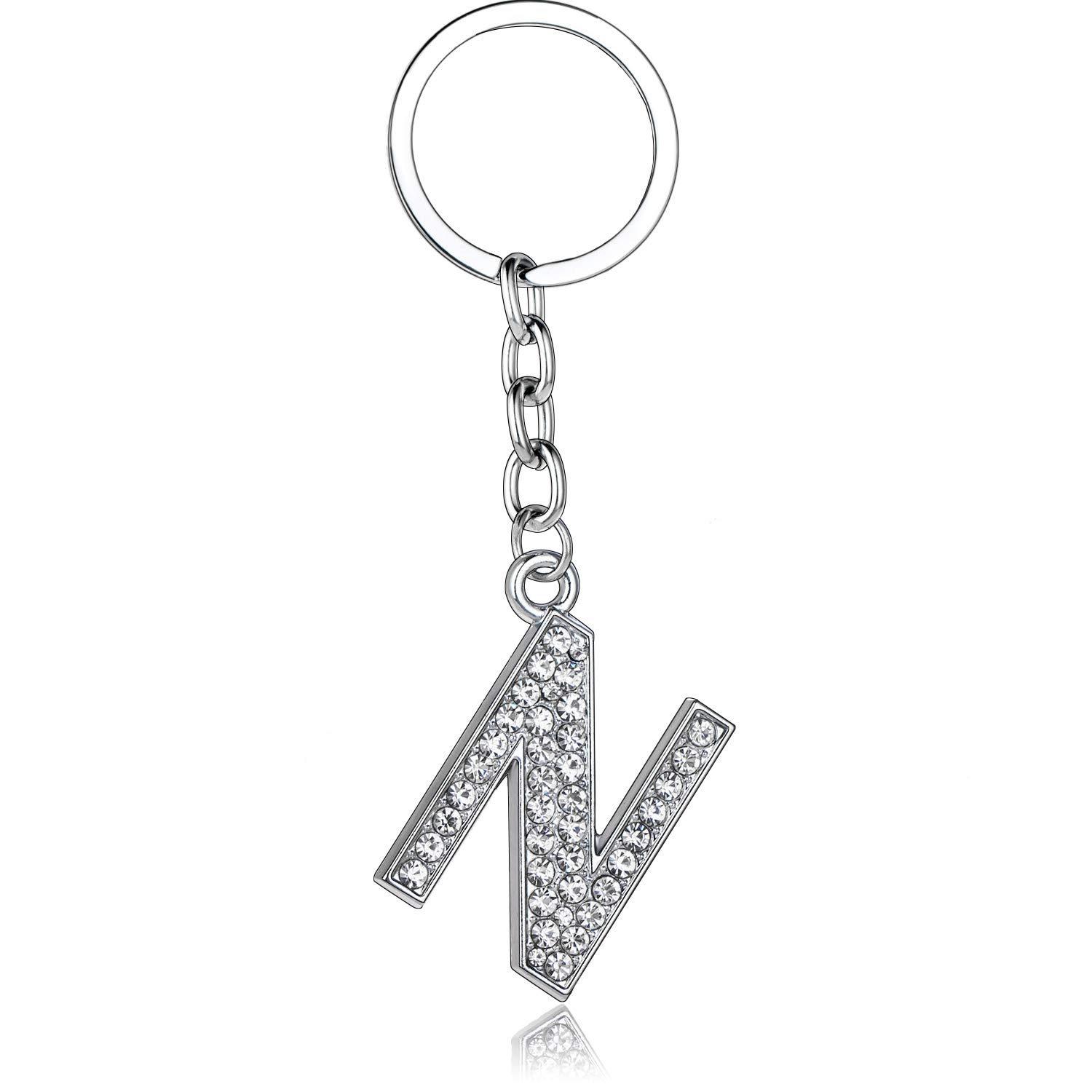 BESPMOSP A-Z Letter Keychain Keyring Crystal Shiny Family Best Friend Jewellery (N)