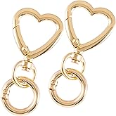 Winsyison 2pcs Double Opening Keychain Clip, Heart Spring Snap Hooks for Lanyards DIY Crafts Making, Zinc Alloy Swivel Keychain Clasp for Camping Hiking Travelling- Gold