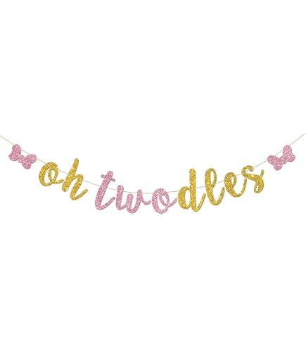 KEWUFD Time Two Fiesta Banner - 2nd Birthday Party Decor, Taco Bout Two, Gold Glitter
