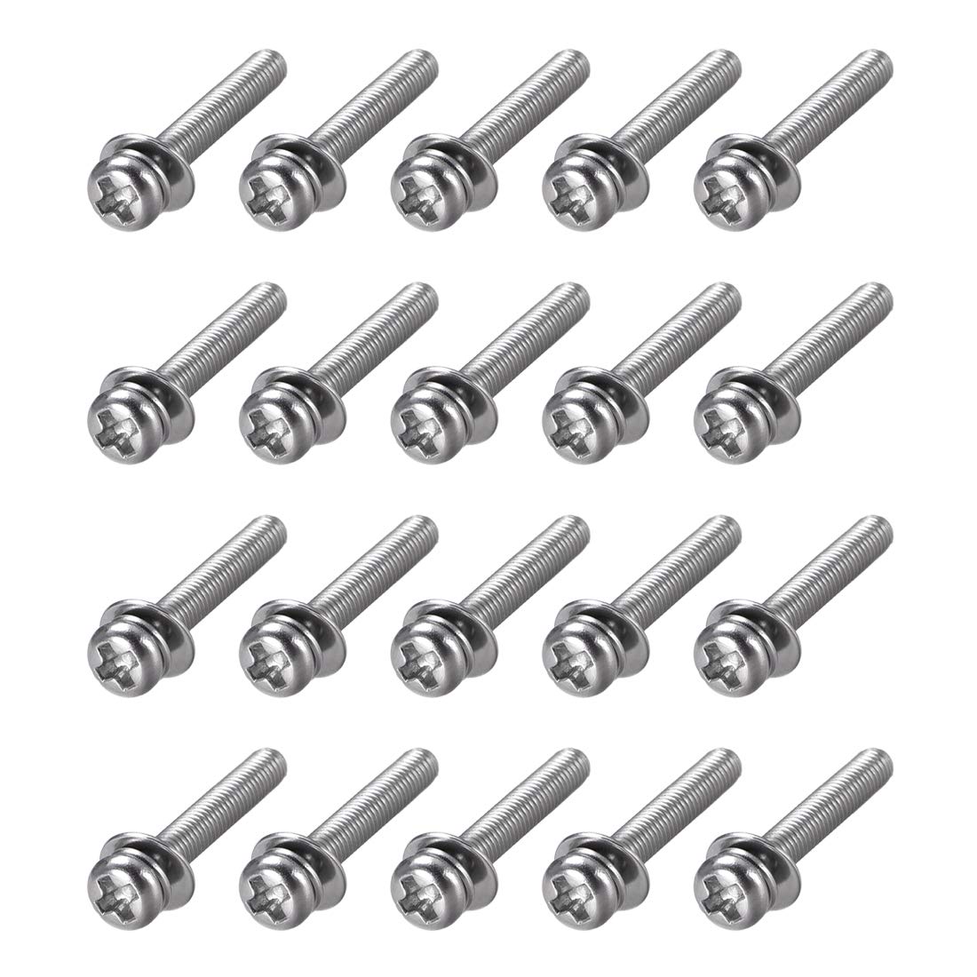 sourcing map M3 x 16mm 304 Stainless Steel Phillips Pan Head Machine Screws Bolts Combine with Spring Washer and Plain Washers 20pcs