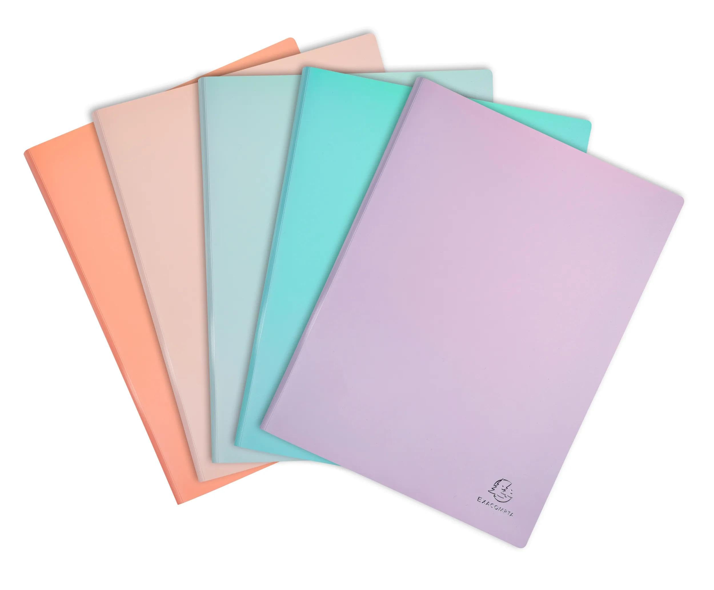 Exacompta - Ref 88460E - Aquarel Collection - Softcover A4 Display Books - 500 Micron Rigid Polypropylene, 40 Pockets, Assorted Pastel Colours - Pack of 12