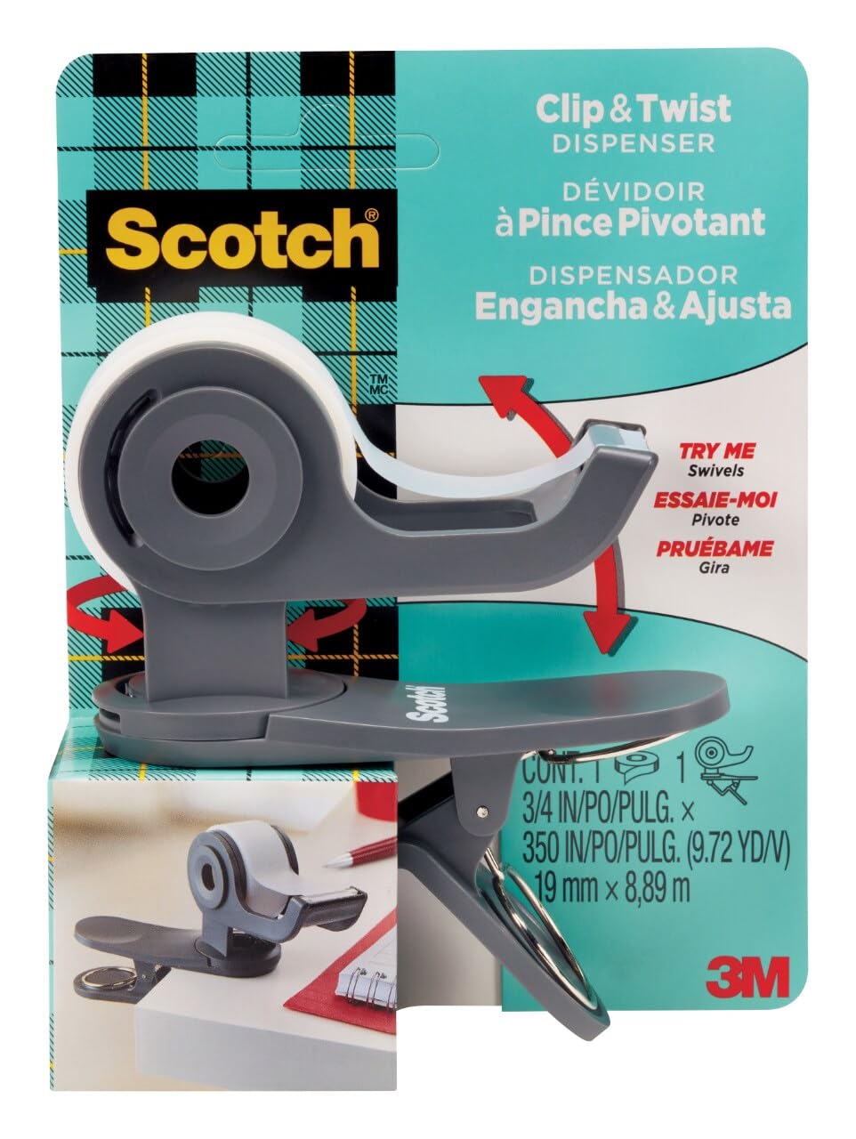 Photo 1 of Scotch Desktop Tape Dispenser, Great for Gift Wrapping, 1 Dispenser (C19-CLIP-CCW)