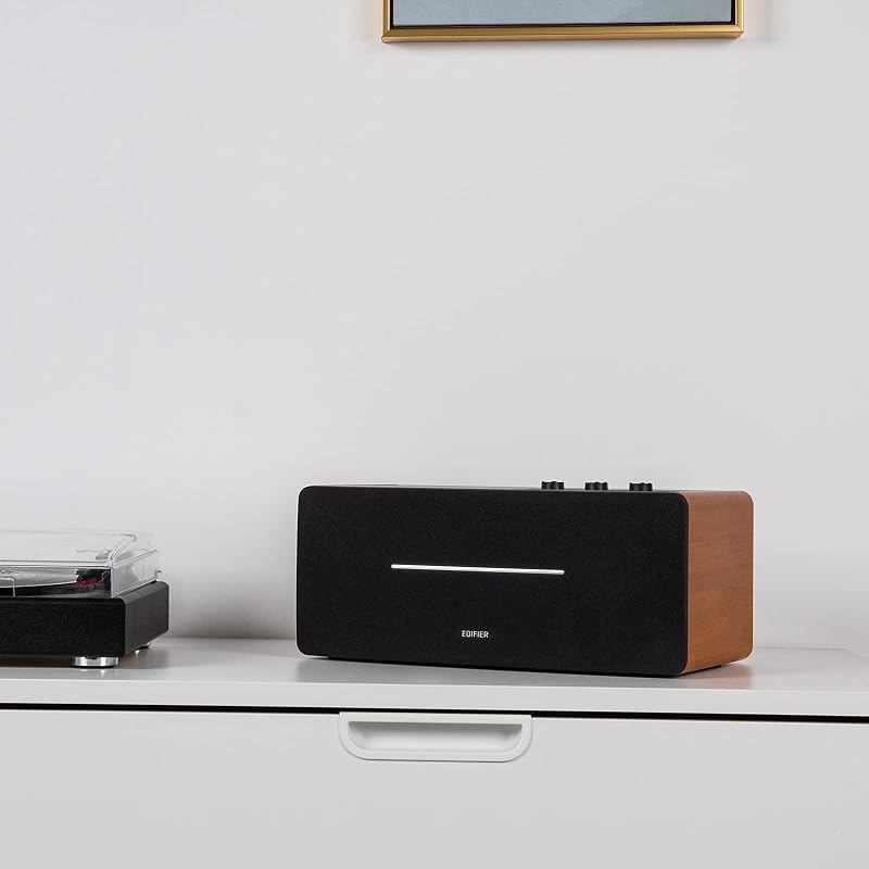 D12 - Haut-Parleur de Bureau Bluetooth stéréo intégré - Haut-Parleur sans Fil pour Ordinateur de Bureau - 70 Watts RMS avec Sortie Ligne subwoofer, Bois