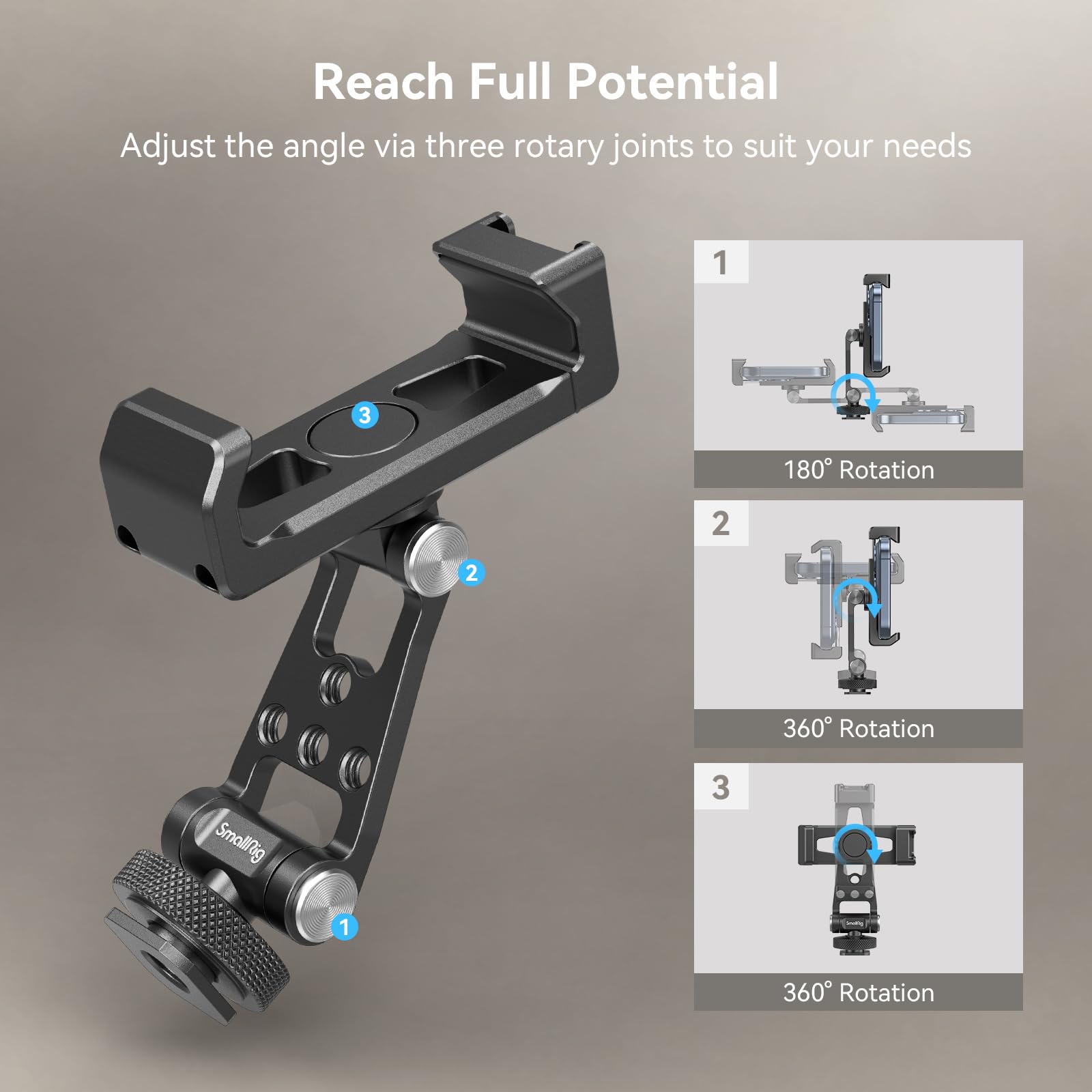 SMALLRIG Universal Metal Phone Support with Cold Shoe Mount, Smartphone Holder Adapter Support Free Adjustment Joints, Phone Tripod Mount for iPhone 17 16 15 14, for Samsung Galaxy etc. - 4382