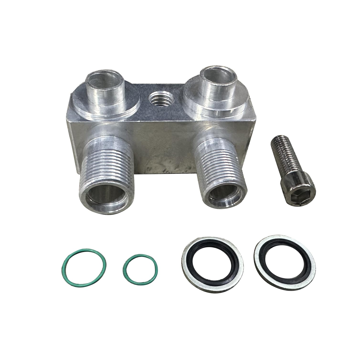 View 1 of 1 pc SHLPDFM Silver 6061-T6 Billet Aluminum LSX LS1 Swap New AC Compressor adapter 8AN/-10AN fittings fitting CNC Machined