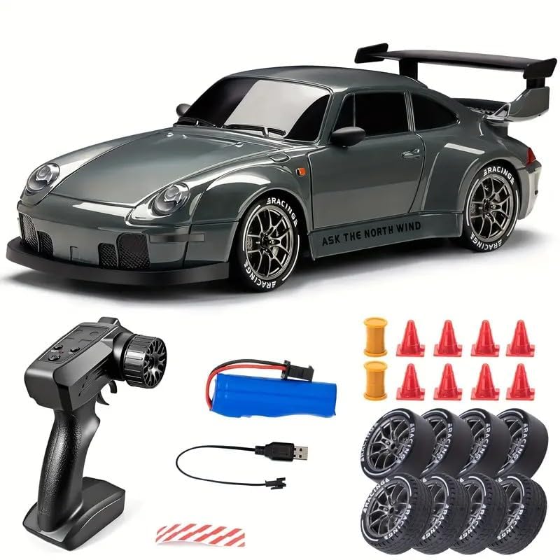 ORCHID M® Ultimate 1:24 Scale RC Drift Car Rechargeable,4WD with Lights, Tires and Obstacle Tool for Young/kid/Adults,Customizable Drift Course High-Speed Remote-Control Racing Car (Dark Grey)