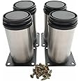 HEVERP 4-Pack Furniture Cabinet Metal Legs 4 Inch Kitchen Adjustable Stainless Steel Feet Round (10CM)