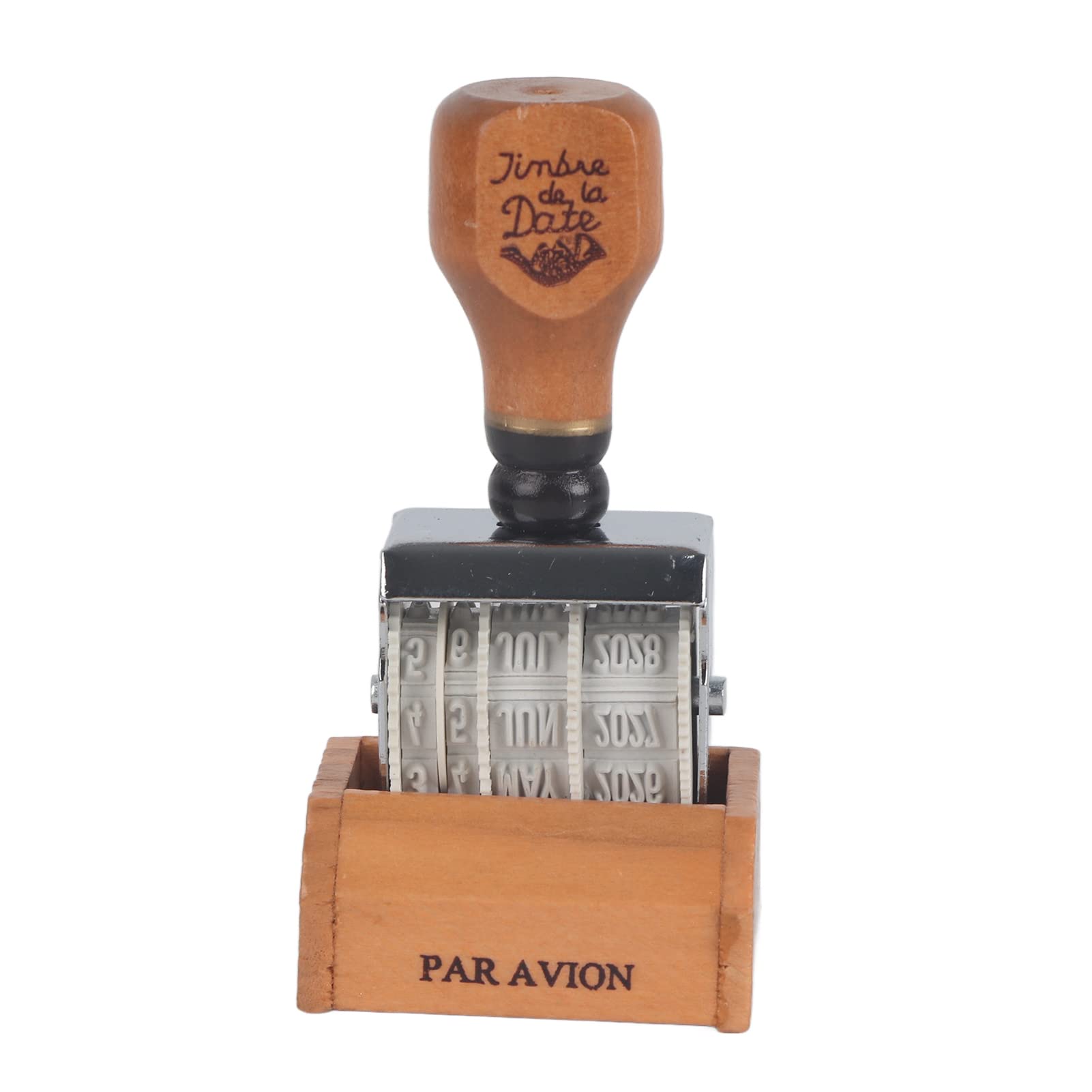 Pssopp Date Stamp 9 Digits Roller Stamp Personalized English Alphabet Number Symbol Rolling Wheel Stamp with Wooden Handle for Bookscraping