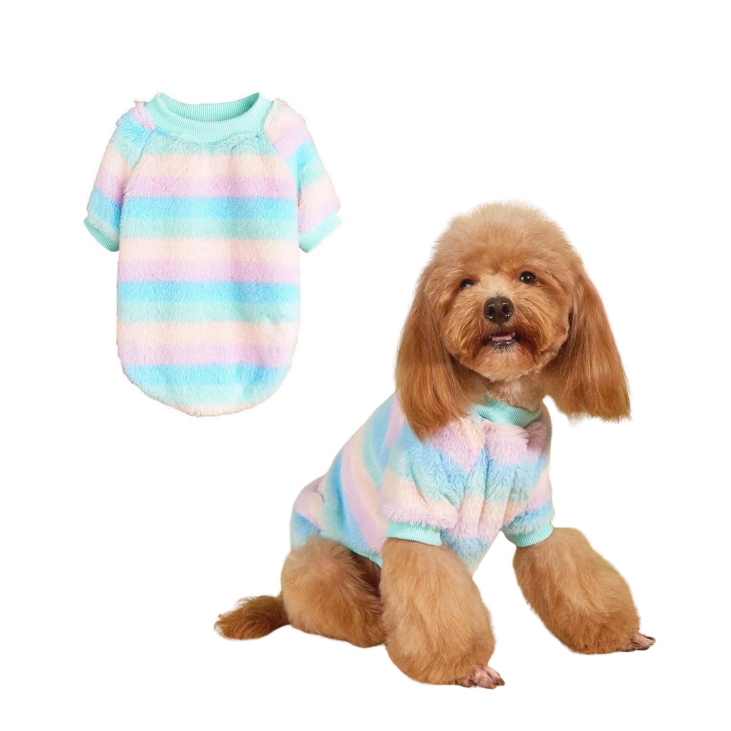 Small Dog Sweater,Dog Winter Warm Flannel Stripe Onesie Pajamas, Pet Colorful Cold Weather Pullover Coat for Cats Small Dogs_S(Blue) — image 1