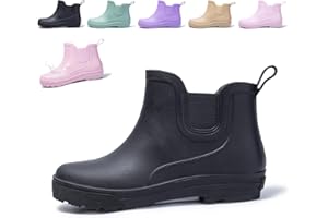 Women's Wide Width Chelsea Rain Boots - Waterproof Ankle Rubber Boots Slip On, Non Slip Fashion Booties for Outdoor Garden Wo