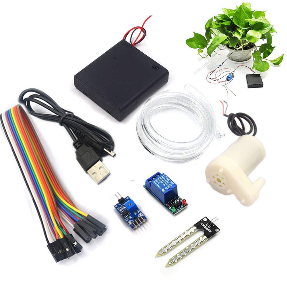 RUNCCI-YUN Automatic Irrigation DIY Kit Self Watering System,with Soil Moisture Sensor 5V Relay Module and Water Pump+0.5M Vinyl Tubing for Arduino Garden DIY Kit