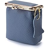 Vynoraxis Genuine Leather Mini Jewelry Box & Vintage Wallet for Women - Compact Travel Coin Purse, Lipstick Storage Organizer, Retro Leather Clutch Case (Blue)