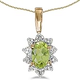 10k Yellow Gold Oval Peridot And Diamond Pendant with 18" Chain