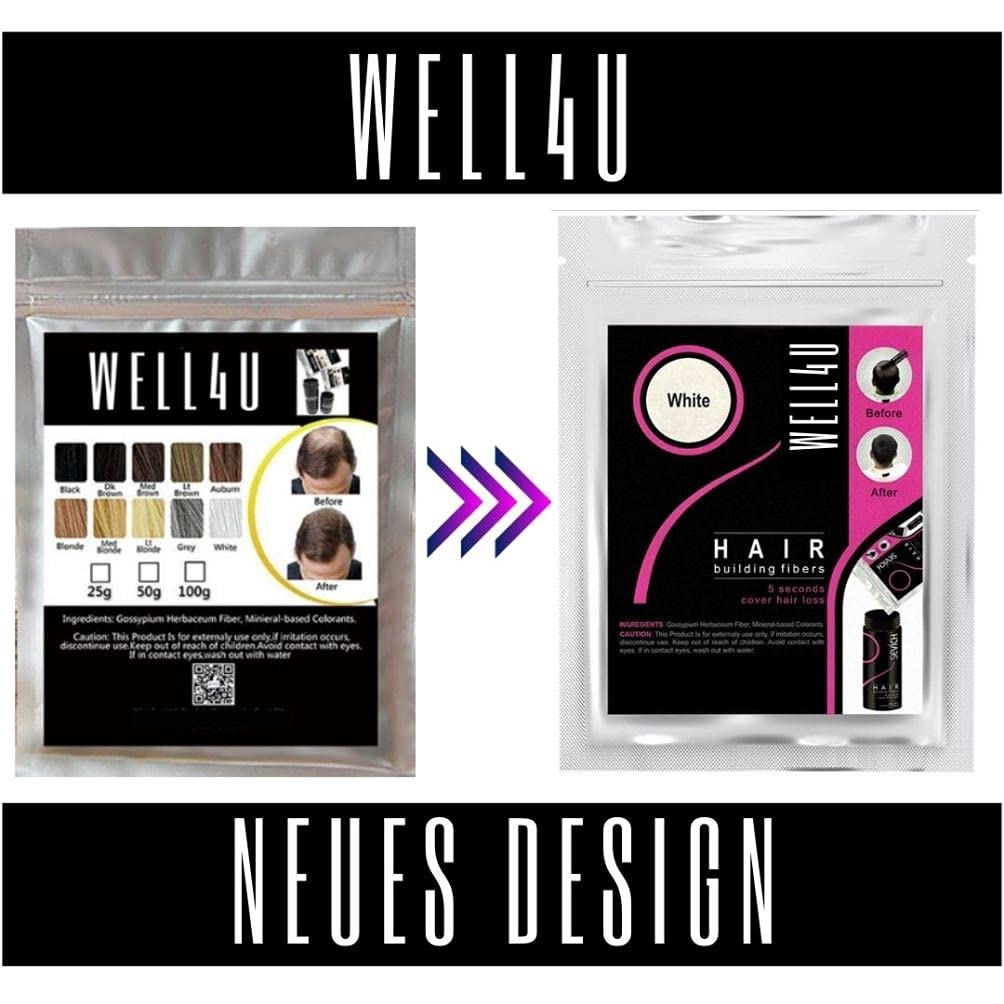 WELL4U Micro hair fibres, hair filler, bulky hair, scattered hair, hair powder, hair thickening, hair from the tin, etc. (50 g, Auburn)