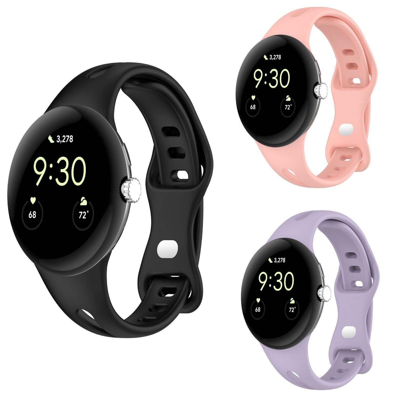 Panda Bobo Strap Compatible for Google Pixel Watch 2 / Google Pixel Watch Strap, Soft Silicone Adjustable Sport Replacement Wrist Bands for Women Men (Pack C - 3 pcs)