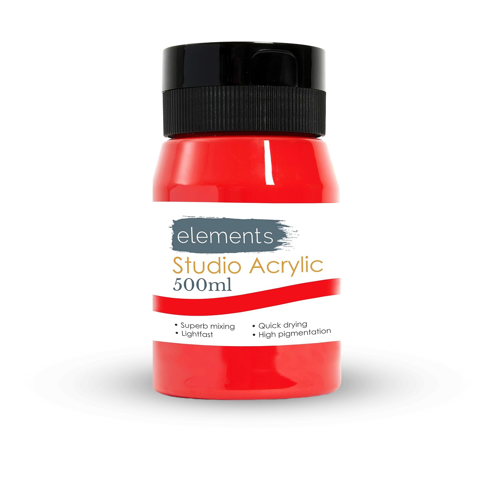 Elements Cadmium Red Acrylic Paint 500ml - Quick Drying, High Pigment & Vibrant Colour for Artists - Versatile Uses, Works on Canvas, Wood, Plastic, Metal & More