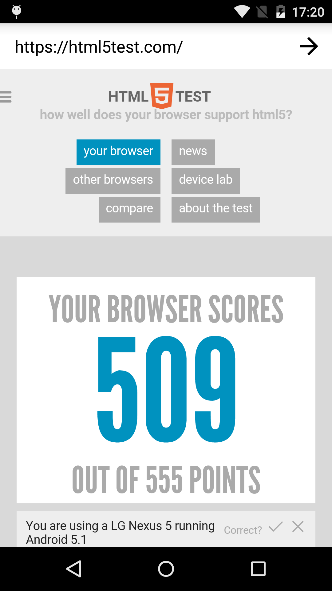HTML5test ViewAmazon.co.ukAppstore for Android