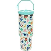 Bioworld Lilo & Stitch All-Over Tropical Stitch Print Blue 40 Oz Stainless Steel Water Bottle