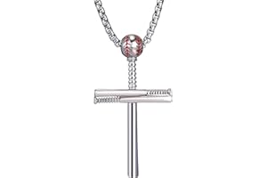 SKQIR Cross Necklace Men Sports Stainless Steel Baseball Cross Necklaces Boys Gift