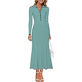 ZESICA Women's Long Sleeve Sweater Dress 2026 Fall V Neck Ribbed Knit Casual Formal Cocktail Bodycon Maxi Dresses