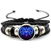 Dtexhif Zodiac Signs Spirit Bracelet for Women Men Adjustable 12 Constellation Bracelets Bracelet Multilayer Zodiac Black Leather Bracelets Zodiac Sign Wrap Bracelet Birthday Jewelry