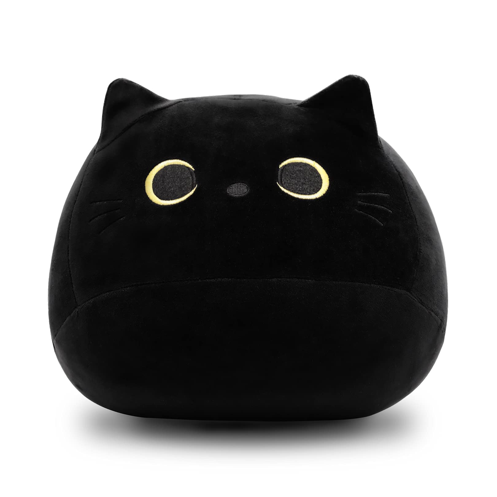 Photo 1 of Pochita 3D Black Cat Plush Stuffed Animal Toy Pillow, Fat Plushie, Kawaii Pillows Cat Shape Design Lumbar Back Cushion Decoration