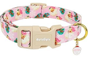 Astdogio Christmas Dog Collar with Santa, Adjustable Polyester Pink Dog Collar for Small Dogs, Extra Small Dog Collar Festive Collar for Dogs, Cute Dog Christmas Collar for Small Breed