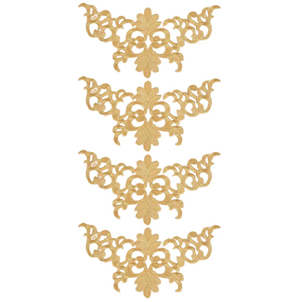 HEEPDD 4PCS Embroidered Patch, Metallic Thread Iron On Applique Craft for DIY Sewing Lucky Cloud Design Decorations Gold 2 Set