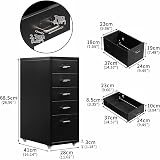 HollyHOME 5-Drawer Mobile File Cabinet with Casters, Black Metal Storage view 3