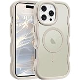 Pepmune for iPhone 16 Pro Case, Curly Wavy Frame Hard Translucent Matte Clear Back Cover for Women Men Compatible with Magsafe TPU Bumper Shockproof Drop Protection Phone Case for iPhone 16 Pro, Stone