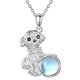 LUHE Dog Necklace for Women Sterling Silver Chihuahua Dog Shih Tzu Pendant Necklace with Moonstone Animal Jewelry Gift for Her