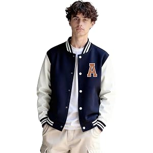 Teen Boys Color Block Letter Embroidery Varsity Jacket, Button‑Down Casual Baseball Coat for Kids and Teens