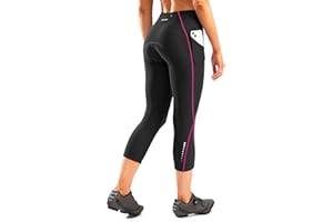 BIKEWA Women's 4D Padded Bike Pants High Waist Cycling Shorts Bicycle Capris 3/4 Biking Tights with Zipper Pockets