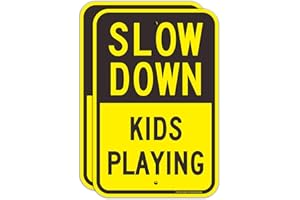 (2 Pack) Slow Down Sign, Slow Down Kids Playing Sign, 18 x 12 Engineer Grade Reflective Sheeting Rust Free Aluminum, Weather 
