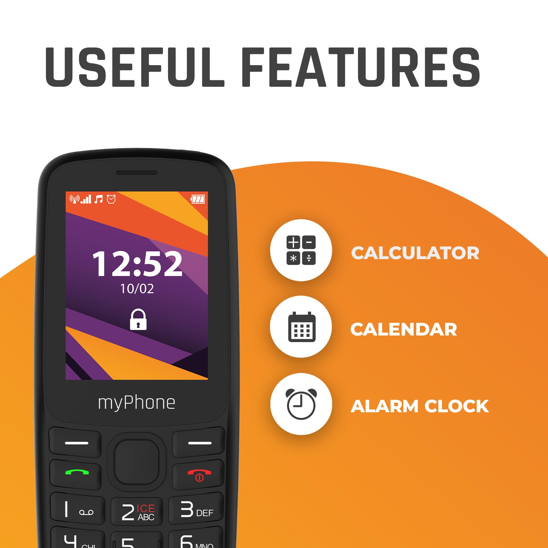 myPhone 6410 LTE 4G Simple Phone with Clear Display and Large Buttons, Large 1400mAh Battery, Bluetoth, Radio, Torch LED, Large 124MB Drive, Ice