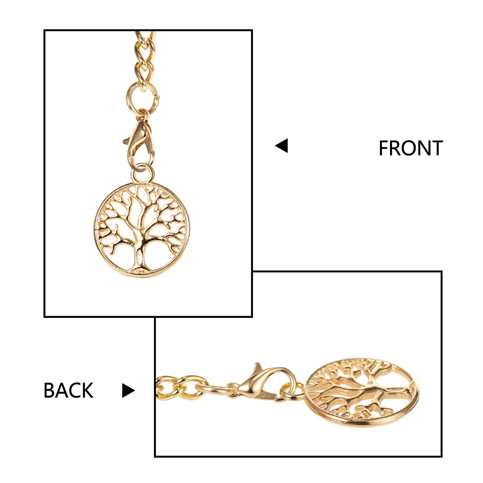 Men's Albert Chain Pocket Watch Curb Link Key Chain 2 Hooks with Antique Life Tree Pendant Design Charm Fob T Bar