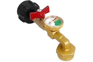 Upgraded Propane Refill 90° Elbow Adapter with Tank Gauge, Propane Connection Fitting with QCC1 Gas Connector for Standard LP