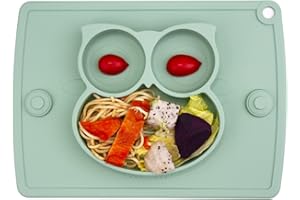 Qshare Toddler Plate, Portable Baby Plate for Toddlers and Kids, BPA-Free Strong Suction Plates for Toddlers, Dishwasher and Microwave Safe Silicone Placemat 11x8x1 inch