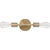 Globe Electric 2-Light Vanity Light, Matte Brass, Open Socket, Horizontal Vertical Mount, Glam Bathroom Lighting, 51736