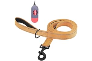 Bolux 5ft Dog Leash, Heavy Duty Rope Leash with 2 Padded Handle – Pet Training Lead with 3M Reflective Double Handle for Traffic Control Safety, Perfect for Large Medium or Small Dog (Gold)