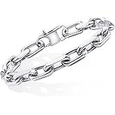 Stainless Steel Link Chain Bracelet for Men - Trendy Mens Bracelets Chunky Cuban Paperclip Solid Link Chain Wrist Bracelet Classic Simple Oval Stacking Layered Thick Large Jewelry Gifts for Men
