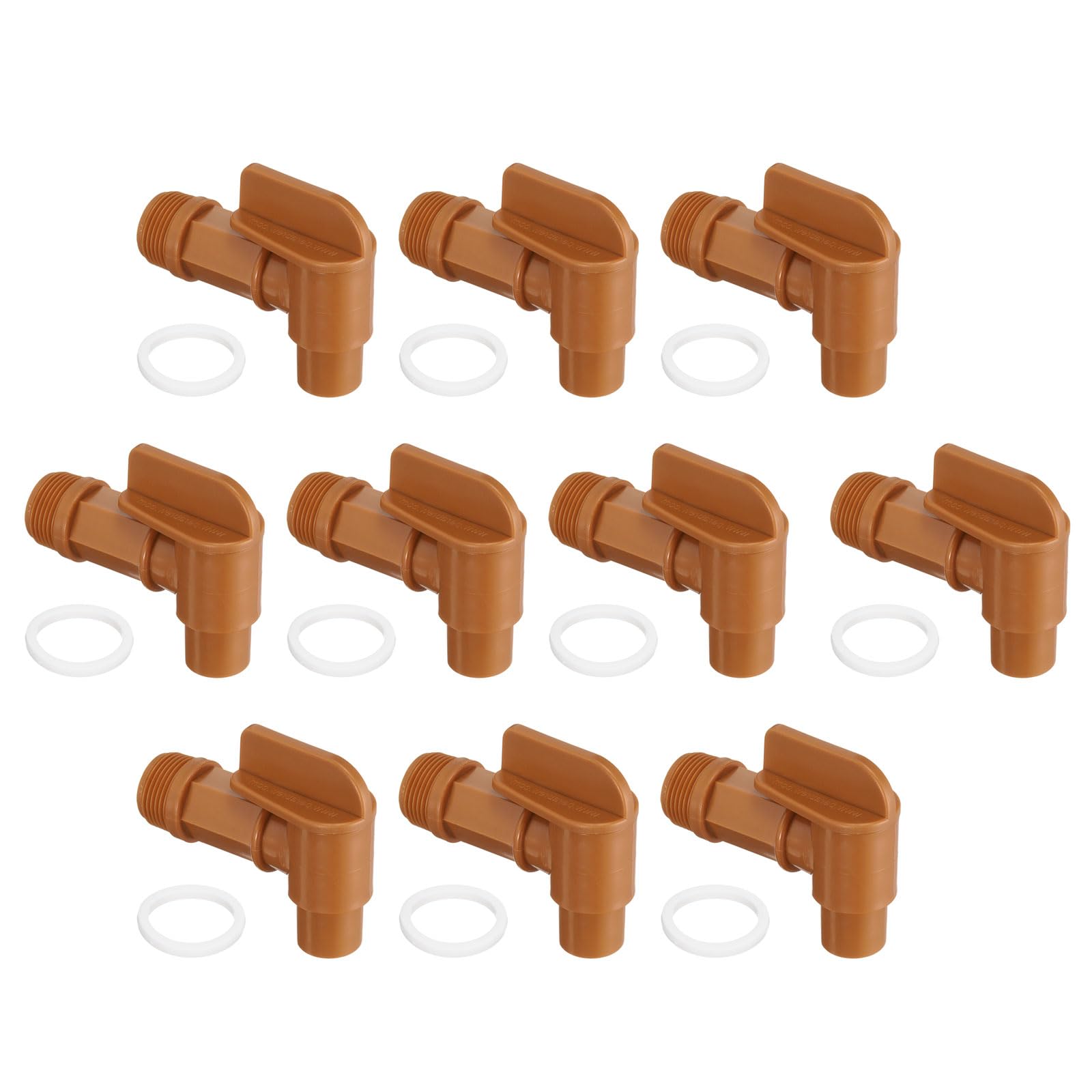 PATIKIL 2" Plastic Spigot Faucet, 10 Packs Barrel Faucet Durable Polyethylene Material Replacement Spigot for 15/30/50 Gallon Plastic & Steel Drum, Brown