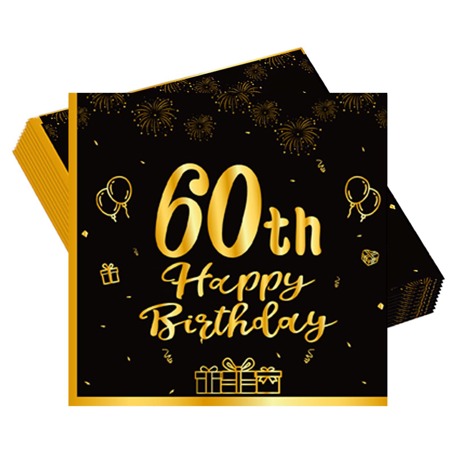 POPOYU 20pcs Black and Gold Napkins 60th, Happy Birthday Disposable Tableware Paper Napkins, Happy 60th Birthday Decorations Paper Tissues for Men,Women,Him,Her 60th Birthday Gifts Party Supplies