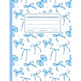 Pastel Blue Composition Notebook | Bow Print | Wide Ruled | 120 Pages | 7.5 x 9.75