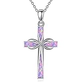 ONEFINITY Cross Necklace Sterling Silver Turquoise/Opal Cross Pendant Necklace Religious Jewelry Gifts