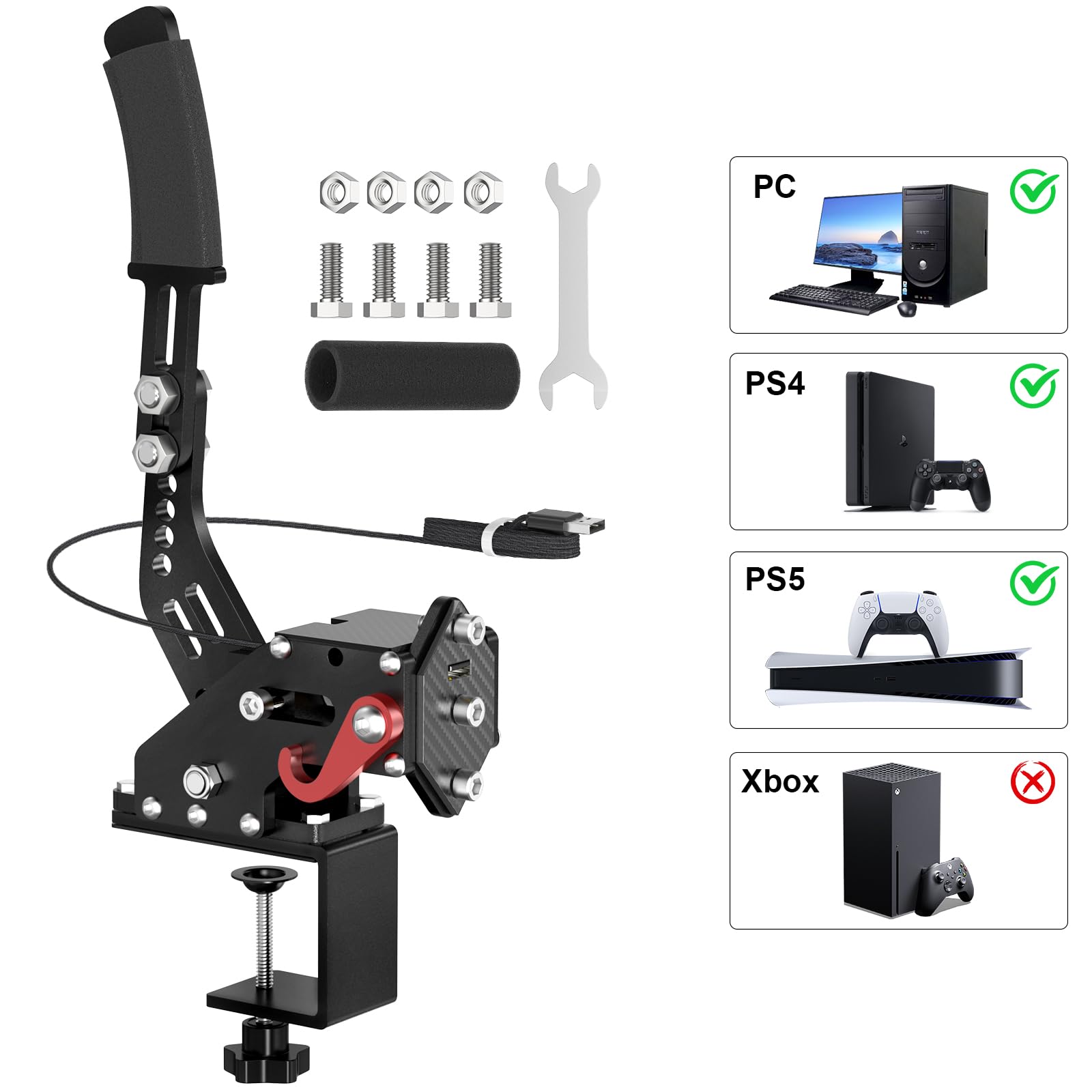 Photo 1 of aikeec USB Handbrake for PS4 PS5: Compatible with Logitech G27 G29- PC Handbrake for G27 G29 G920 Thrusmsater T300 T500-Racing Game Handbrake