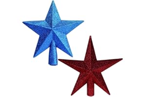BOBOFLY 2 Pack Glittered Mini Star Christmas Tree Topper Star Treetop for Small Christmas Tree Ornaments (Blue Red)