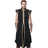 UniqKaliber Men’s Medieval Viking Vest, Renaissance Sleeveless Tunic Tops Vintage Long Vest Knight Cosplay Costume