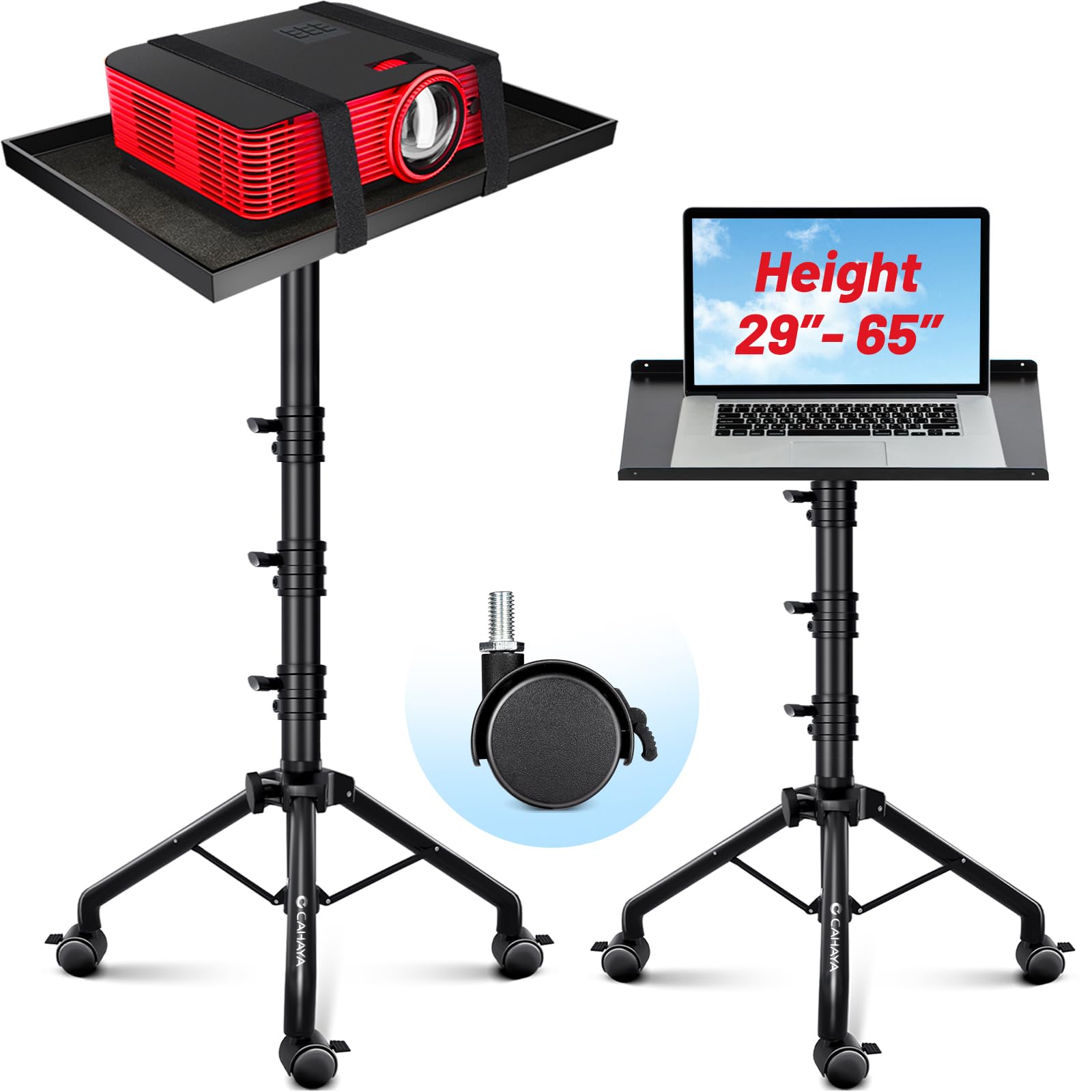 CAHAYA CY0332 Projector Stand Projector Mount Multifunctional with Omni-Directional Wheels Floor Stand for Laptop Stand Projector Camera with Adjustable Height for Outdoor Films Image
