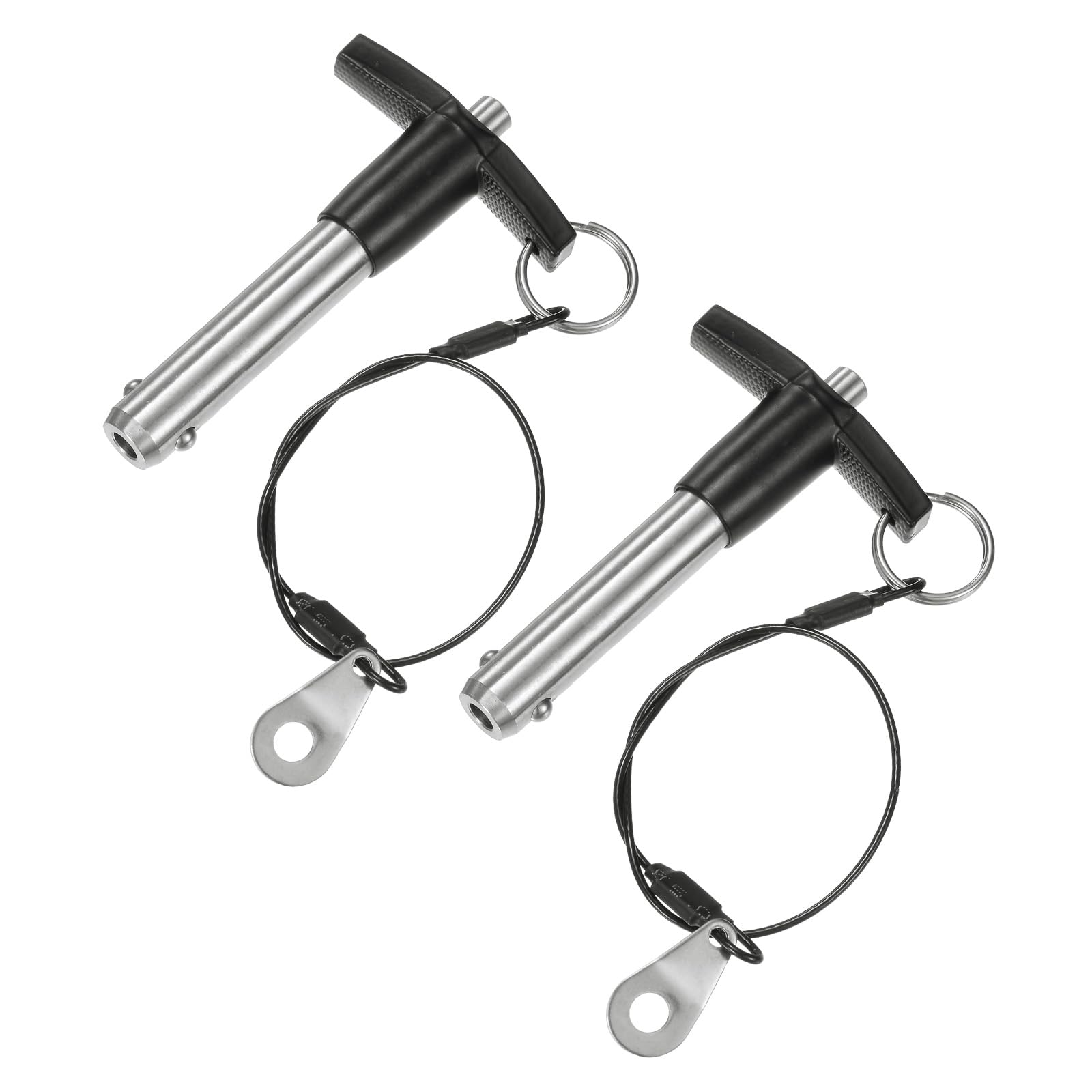 M METERXITY 2-Pack T Handle Lock Pins, 15/32"(12mm) Dia. 1-9/16"(40mm) Usage Length Push-Button Quick Release Locking Pins W Lanyard for Speaker/Aviation/Gym/Machine [304 Stainless Steel]